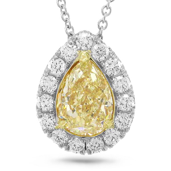1.19ct Pear Cut Center And 0.34ct Side 18k Two-tone Gold Egl Certified Natural Yellow Diamond Pendant Necklace