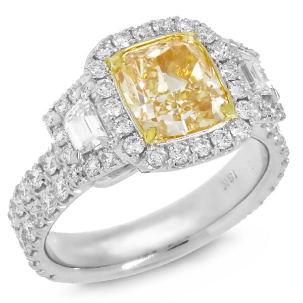 3.60ct 18k Two-tone Gold EGL Certified Cushion Cut Natural Fancy Yellow Diamond Ring