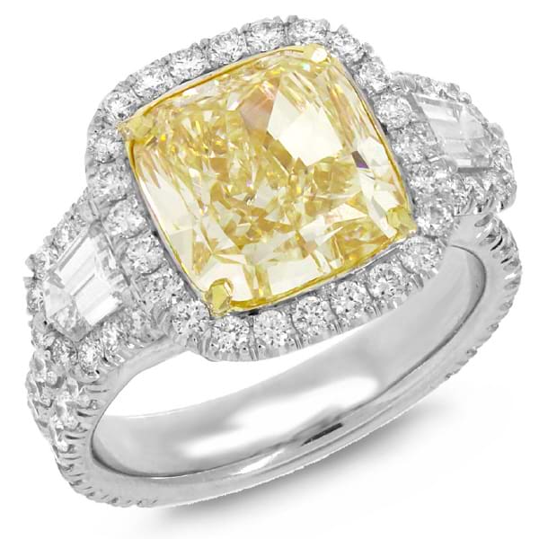 6.73ct 18k Two-tone Gold EGL Certified Cushion Cut Natural Yellow Diamond Ring