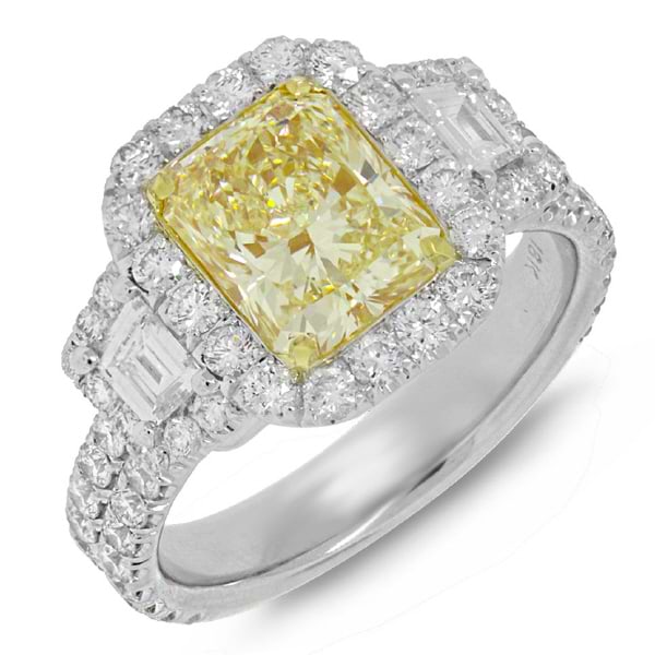 3.48ct 18k Two-tone Gold EGL Certified Radiant Cut Natural Fancy Yellow Diamond Ring