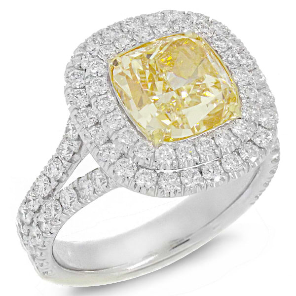 4.48ct 18k Two-tone Gold EGL Certified Cushion Cut Natural Yellow Diamond Ring