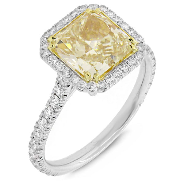 3.57ct 18k Two-tone Gold EGL Certified Radiant Cut Natural Yellow Diamond Ring