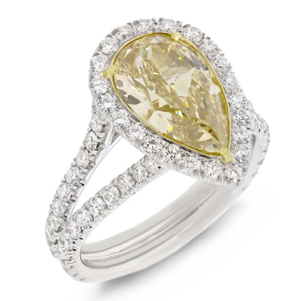 4.29ct 18k Two-tone Gold GIA Certified Pear Shape Natural Yellow Diamond Ring