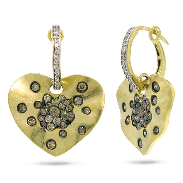 1.17ct 14k Yellow Gold White & Champagne Diamond Heart Earrings