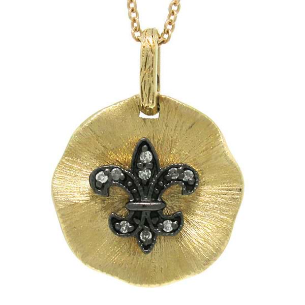 14k Yellow Gold Diamond Fleur In Circle Pendant Necklace