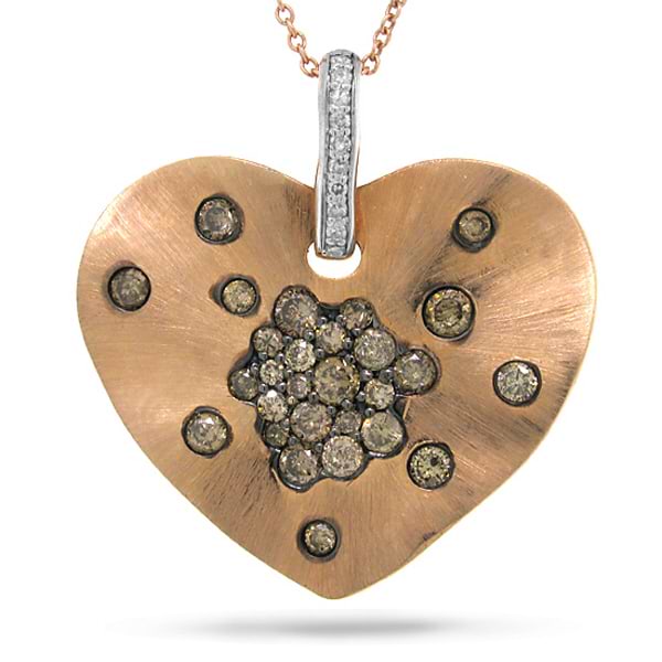 0.98ct 14k Rose Gold White & Champagne Diamond Heart Pendant Necklace