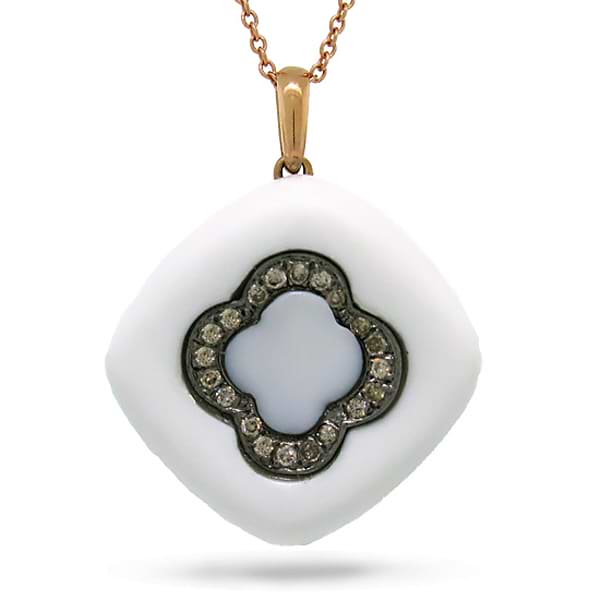 0.14ct Champagne Diamond & 14.61ct White Onyx 14k Rose Gold Pendant Necklace