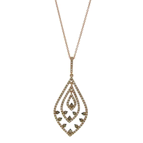 0.79ct 14k Rose Gold White & Champagne Diamond Pendant Necklace