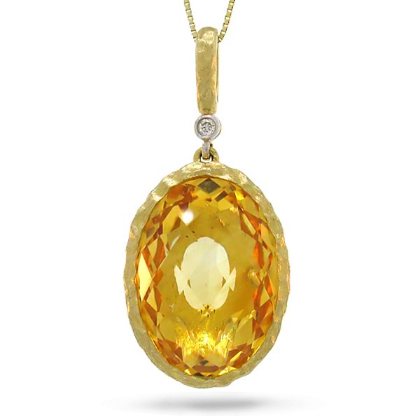 0.01ct Diamond & 8.97ct Citrine 14k Yellow Gold Pendant Necklace