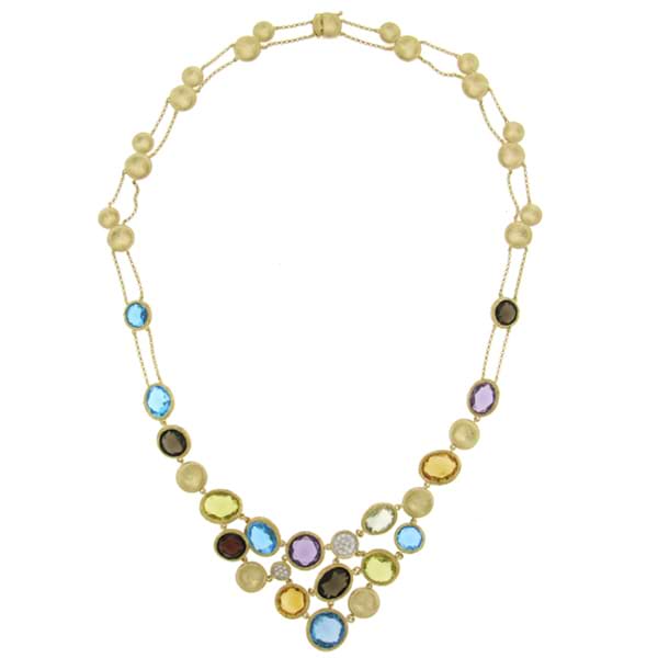 0.17ct Diamond & 38.18ct Multi-color Stone 14k Yellow Gold Necklace