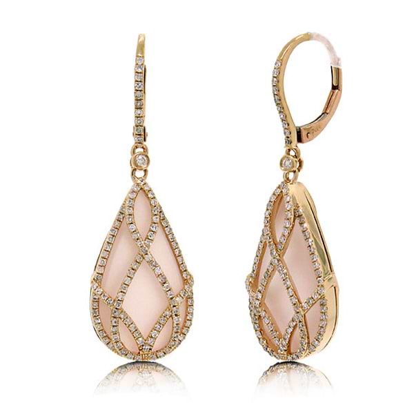 0.75ct Diamond & 14.66ct Rose Quartz 14k Rose Gold Earrings