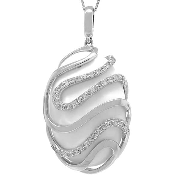 0.28ct Diamond & 14.34ct White Onyx 14k White Gold Pendant Necklace