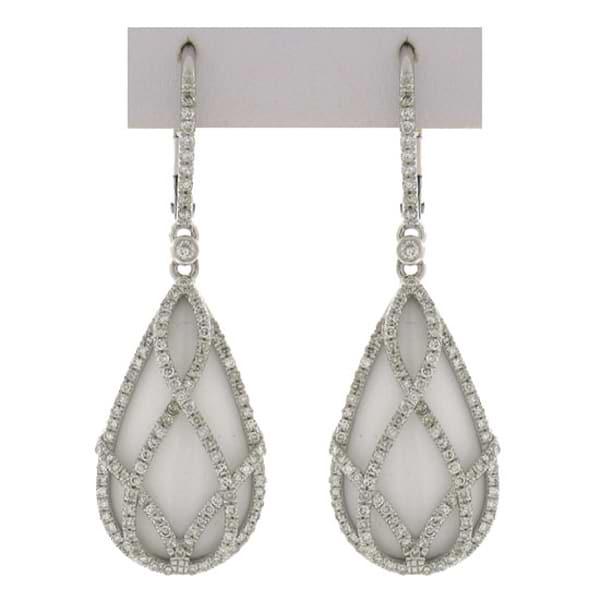 0.74ct Diamond & 12.70ct White Onyx 14k White Gold Earrings