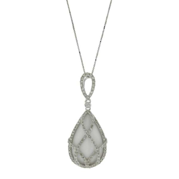 0.54ct Diamond & 7.14ct White Onyx 14k White Gold Pendant Necklace