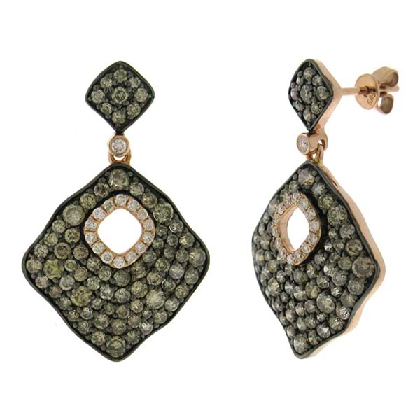 3.16ct 14k Rose Gold White & Champagne Diamond Earrings