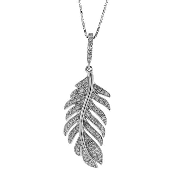 0.35ct 14k White Gold Diamond Feather Pendant Necklace