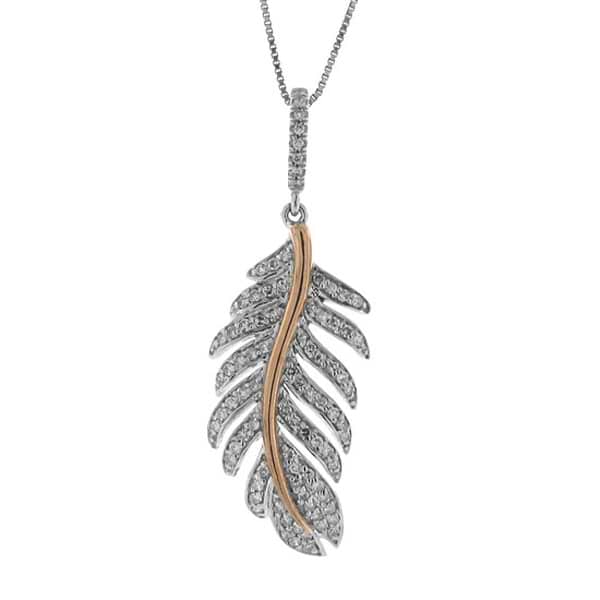 0.35ct 14k Two-tone R/g Diamond Feather Pendant Necklace