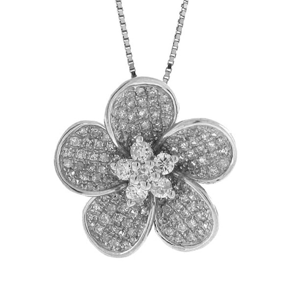 0.55ct 14k White Gold Diamond Flower Pendant Necklace