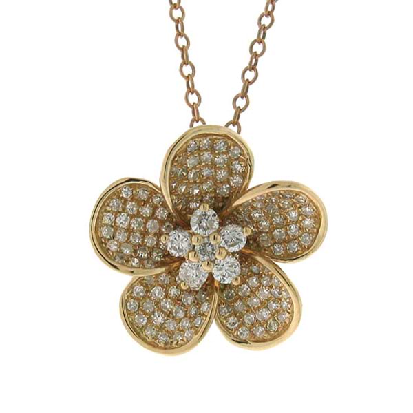 0.55ct 14k Rose Gold Diamond Flower Pendant Necklace