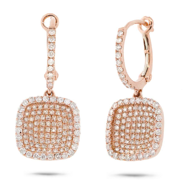 1.00ct 18k Rose Gold Diamond Pave Drop Earrings