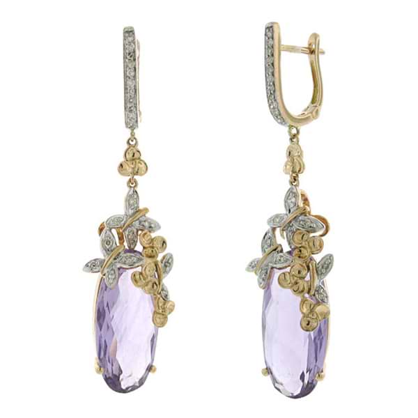 0.25ct Diamond & 14.13ct Amethyst 14k Two-tone Rose Gold Earrings