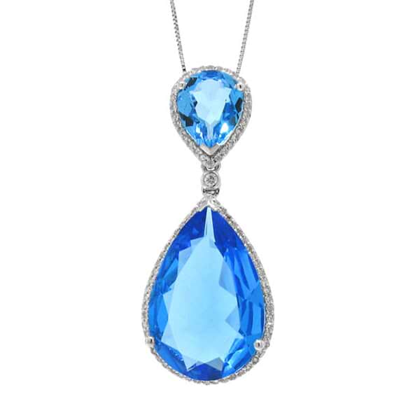 0.35ct Diamond & 17.65ct Blue Topaz 14k White Gold Pendant Necklace