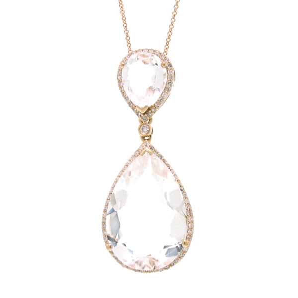 0.35ct Diamond & 13.22ct White Topaz 14k Rose Gold Pendant Necklace