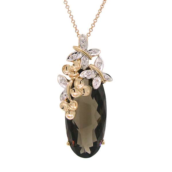 0.04ct Diamond & 9.85ct Smokey Topaz 14k Two-tone Rose Gold Pendant Necklace