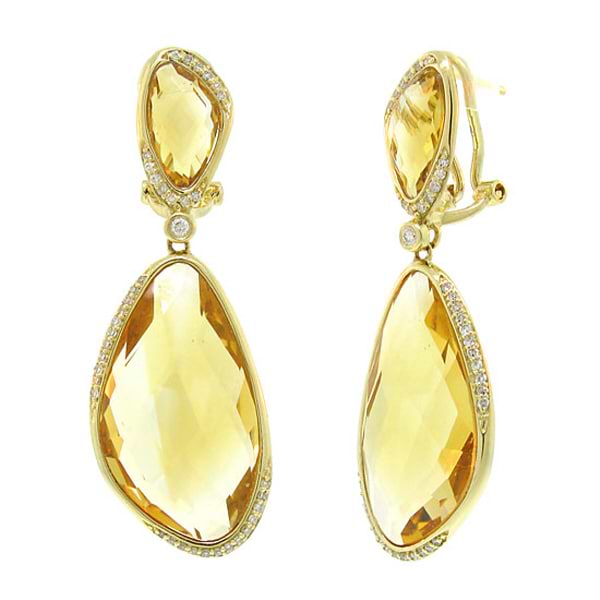 0.30ct Diamond & 30.89ct Citrine 14k Yellow Gold Earrings
