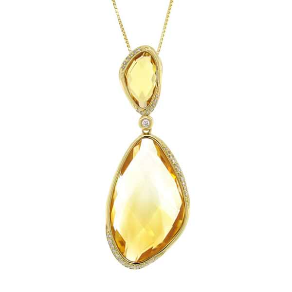 0.18ct Diamond & 23.70ct Citrine 14k Yellow Gold Pendant Necklace