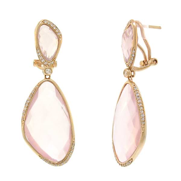 0.30ct Diamond & 29.07ct Rose Quartz 14k Rose Gold Earrings