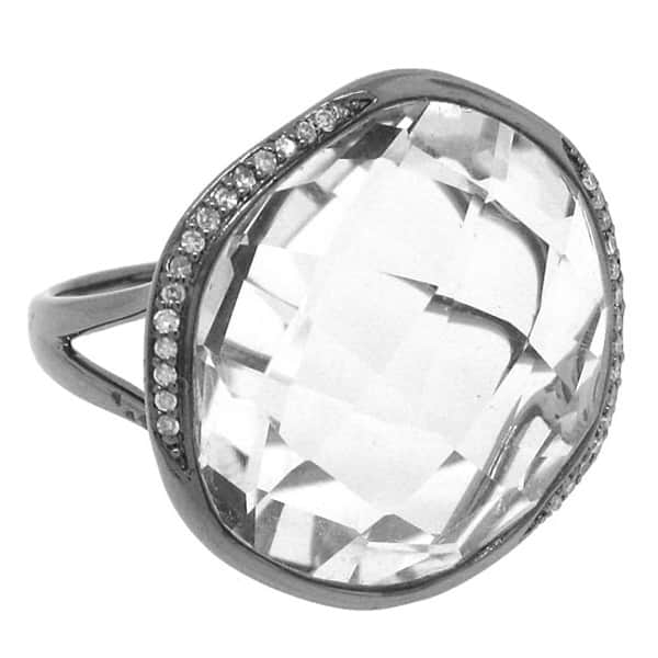0.11ct Diamond & 20.50ct White Topaz 14k Black Rhodium Ring