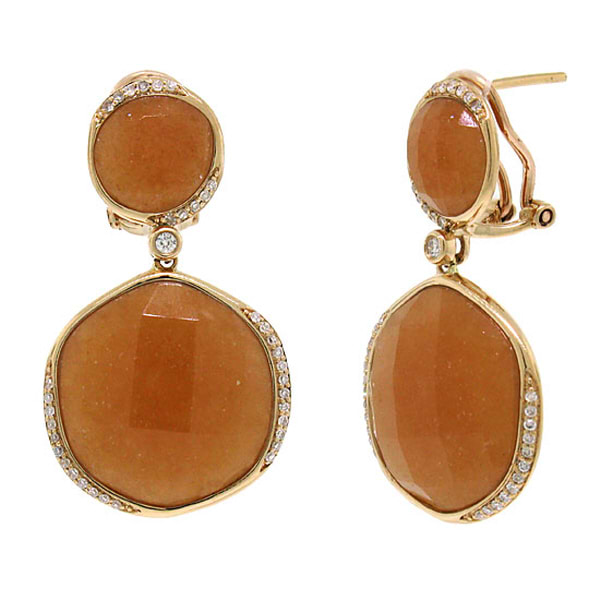 0.29ct Diamond & 33.50ct Peach Aventurine 14k Rose Gold Earrings