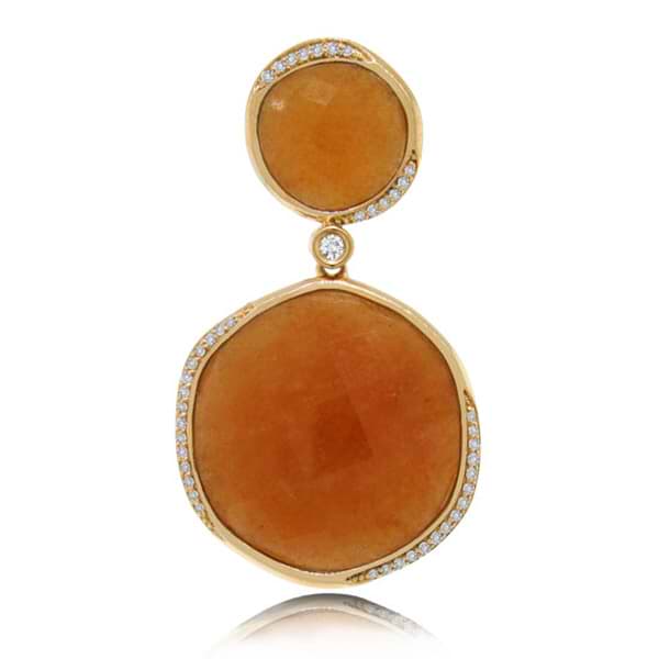 0.18ct Diamond & 24.01ct Peach Aventurine 14k Rose Gold Pendant Necklace