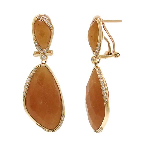 0.30ct Diamond & 31.47ct Peach Aventurine 14k Rose Gold Earrings