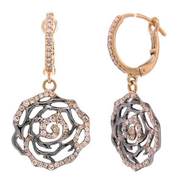 0.55ct 14k Two-tone Rose Gold Black Rhodium Diamond Flower Earrings