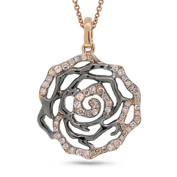 0.30ct 14k Two-tone Black Rhodium Gold Diamond Flower Pendant Necklace