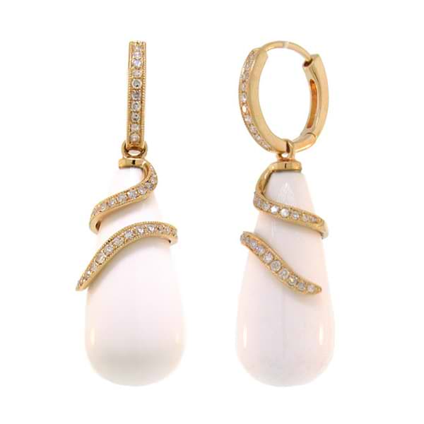 0.36ct Diamond & 36.88ct White Agate 14k Rose Gold Earrings