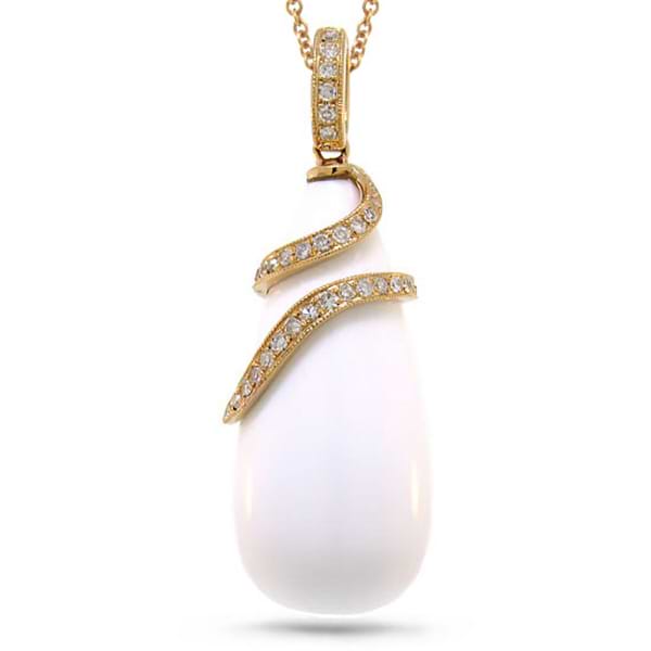 0.24ct Diamond & 36.90ct White Agate 14k Rose Gold Pendant Necklace