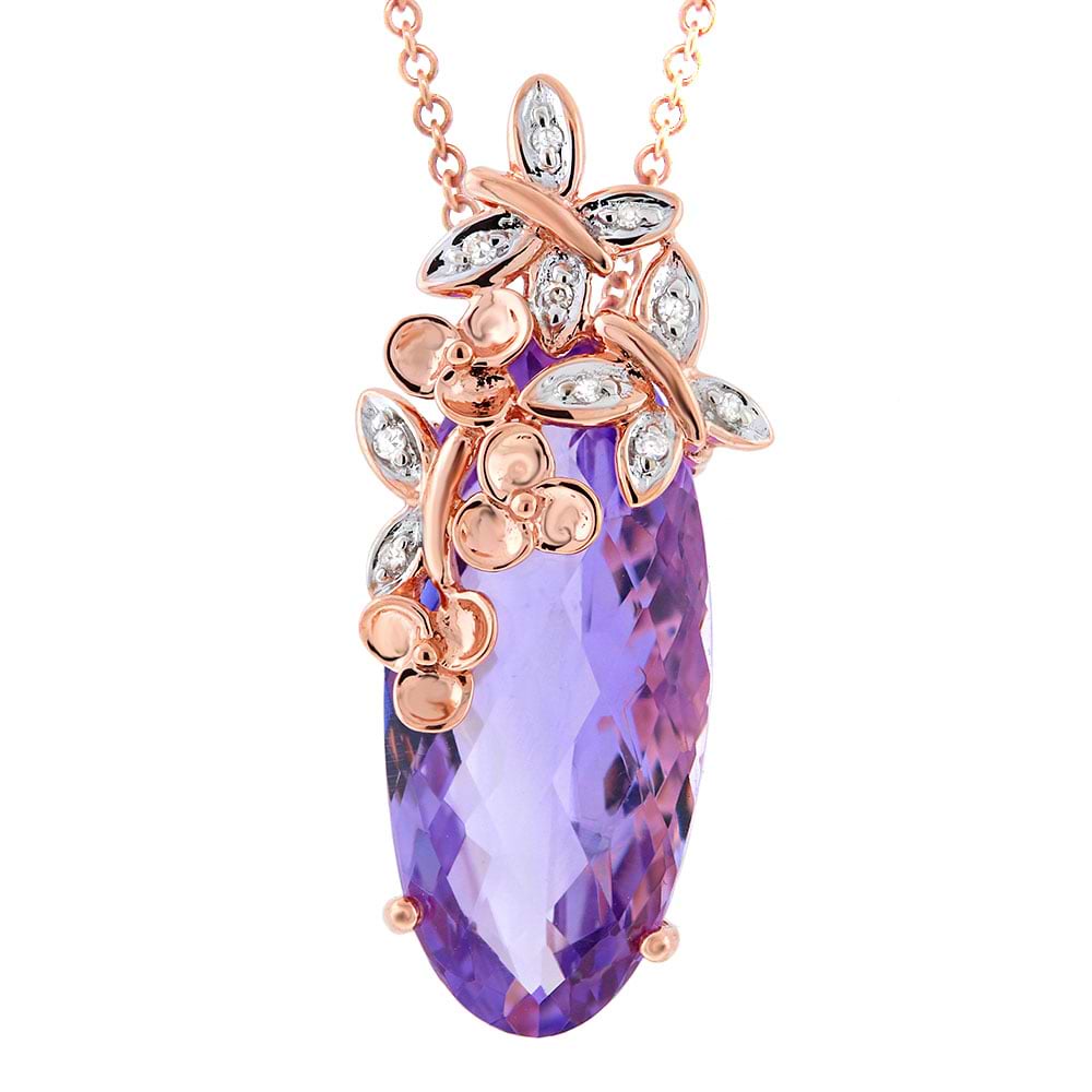 0.04ct Diamond & 10.13ct Amethyst 14k Two-tone Rose Gold Pendant Necklace