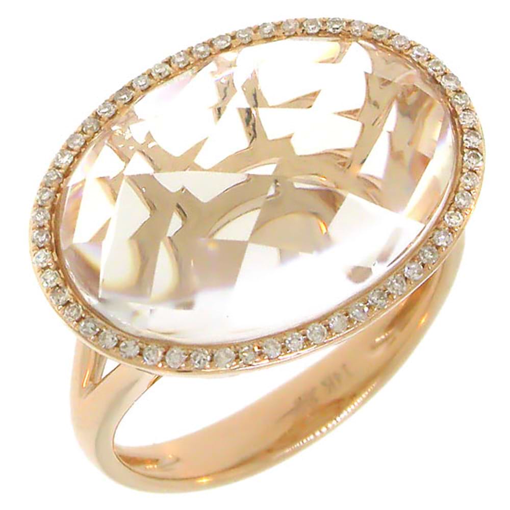 0.17ct Diamond & 9.73ct White Topaz 14k Rose Gold Ring Size 5.5