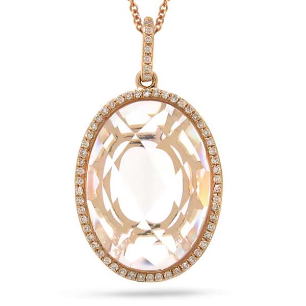 0.19ct Diamond & 9.95ct White Topaz 14k Rose Gold Pendant Necklace