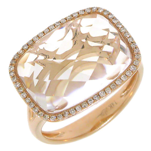 0.17ct Diamond & 8.02ct White Topaz 14k Rose Gold Ring