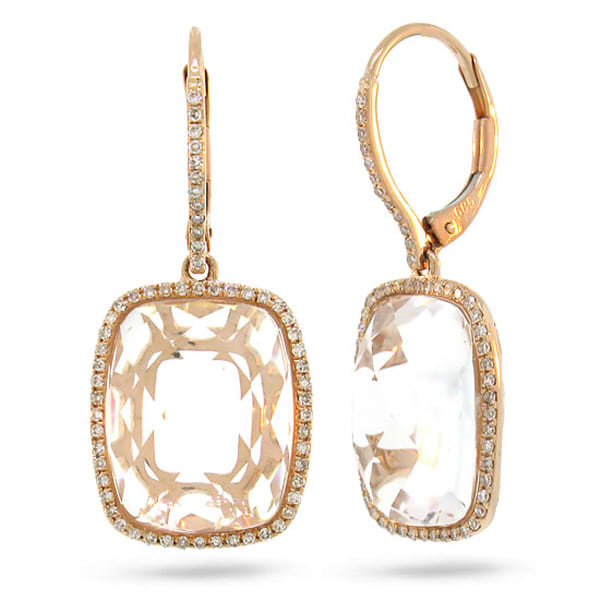 0.37ct Diamond & 12.47ct White Topaz 14k Rose Gold Earrings