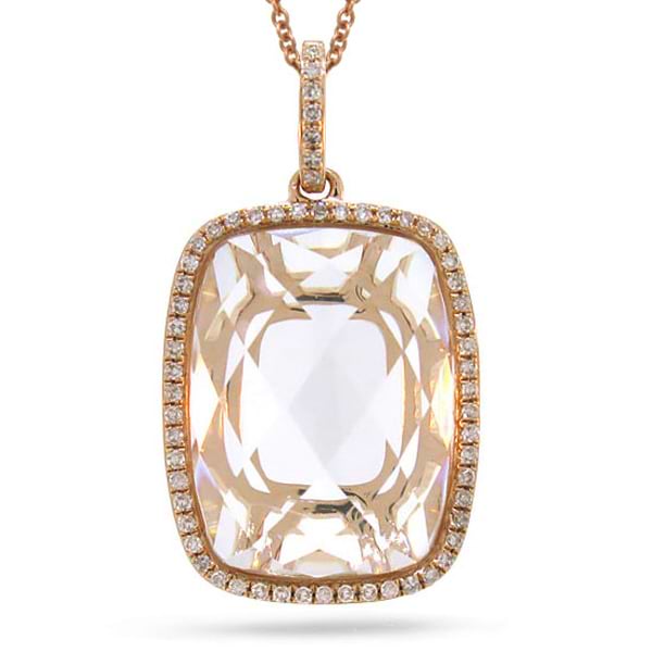 0.19ct Diamond & 8.26ct White Topaz 14k Rose Gold Pendant Necklace
