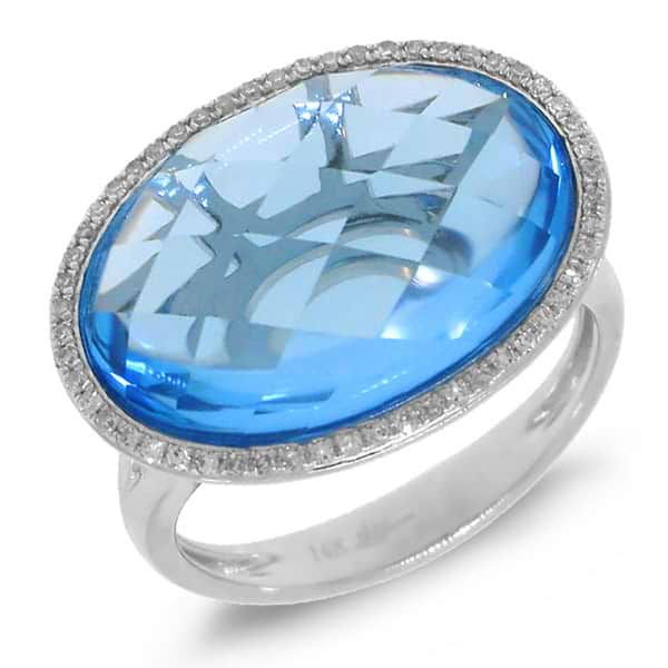 0.17ct Diamond & 12.39ct Blue Topaz 14k White Gold Ring