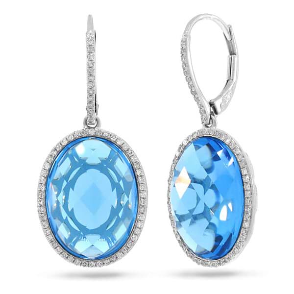 0.38ct Diamond & 20.74ct Blue Topaz 14k White Gold Earrings