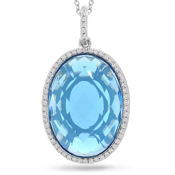 0.19ct Diamond & 13.19ct Blue Topaz 14k White Gold Pendant Necklace