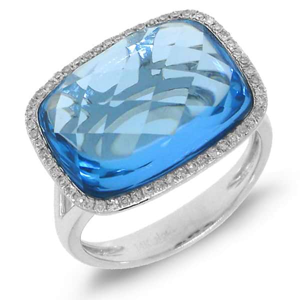0.17ct Diamond & 11.08ct Blue Topaz 14k White Gold Ring