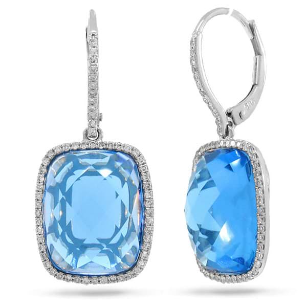 0.37ct Diamond & 16.83ct Blue Topaz 14k White Gold Earrings